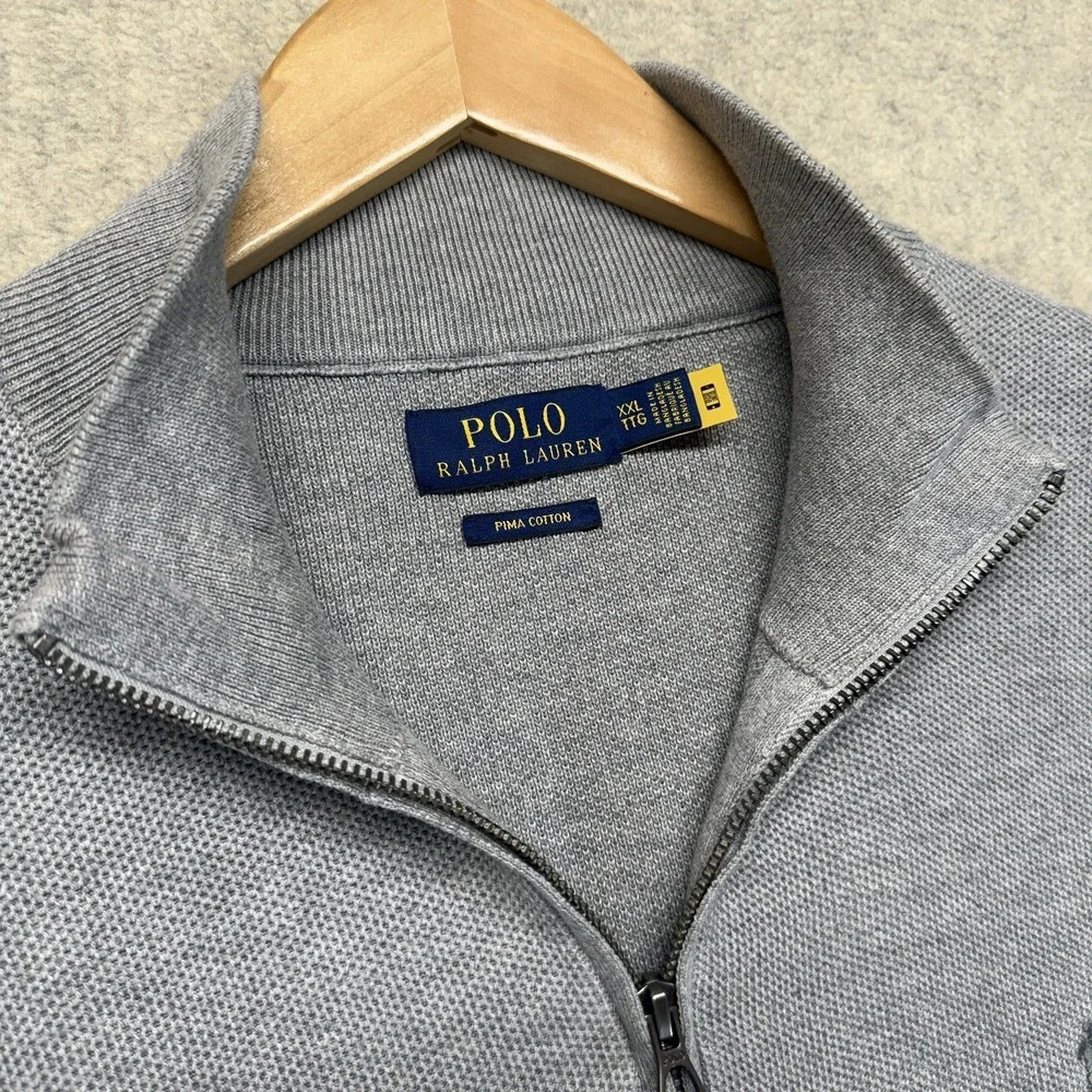 Polo Ralph Lauren‎ Mens XXL Gray Pima Cotton Quarter Zip Sweater Pullover Logo